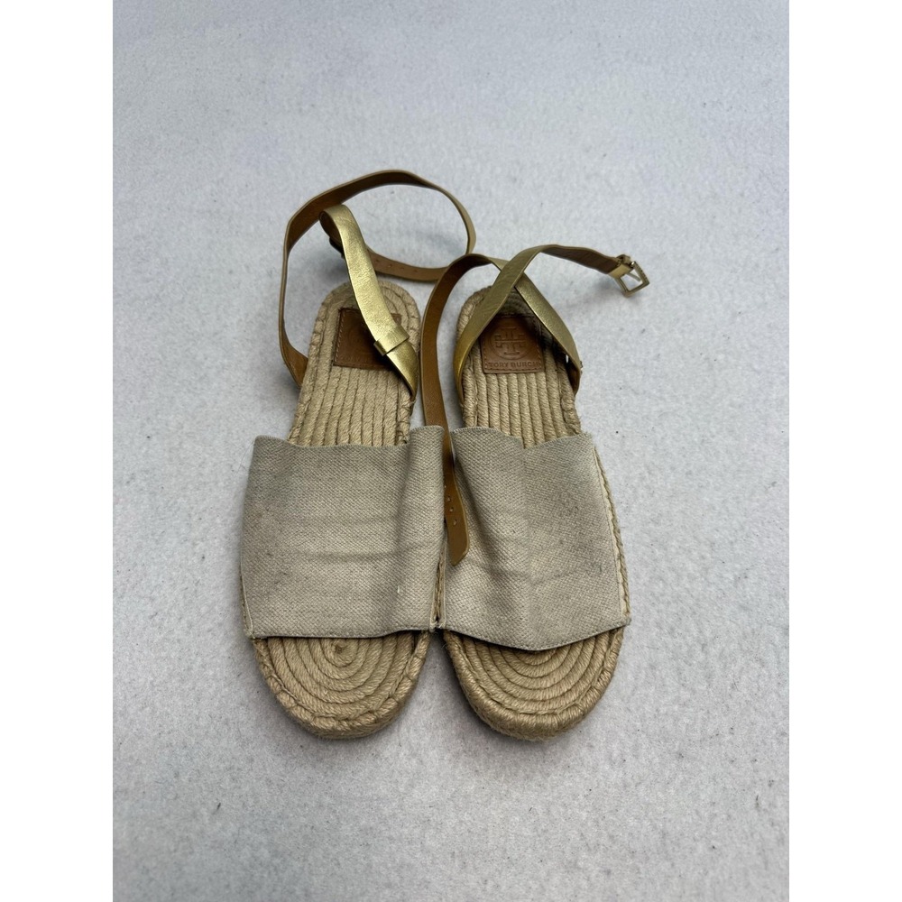 Tory Burch Espadrille Sandals Women's Size 8.5 Natural Linen‎ Gold